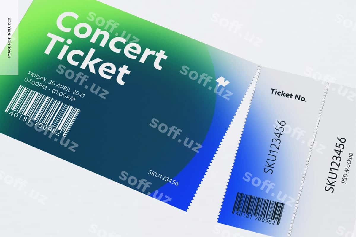 Konsert chiptasi mockup yaqin rasm | Concert ticket mockup close up 1