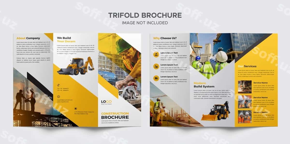 Qurilish uch qismli broshyur shabloni | Construction trifold brochure template 1