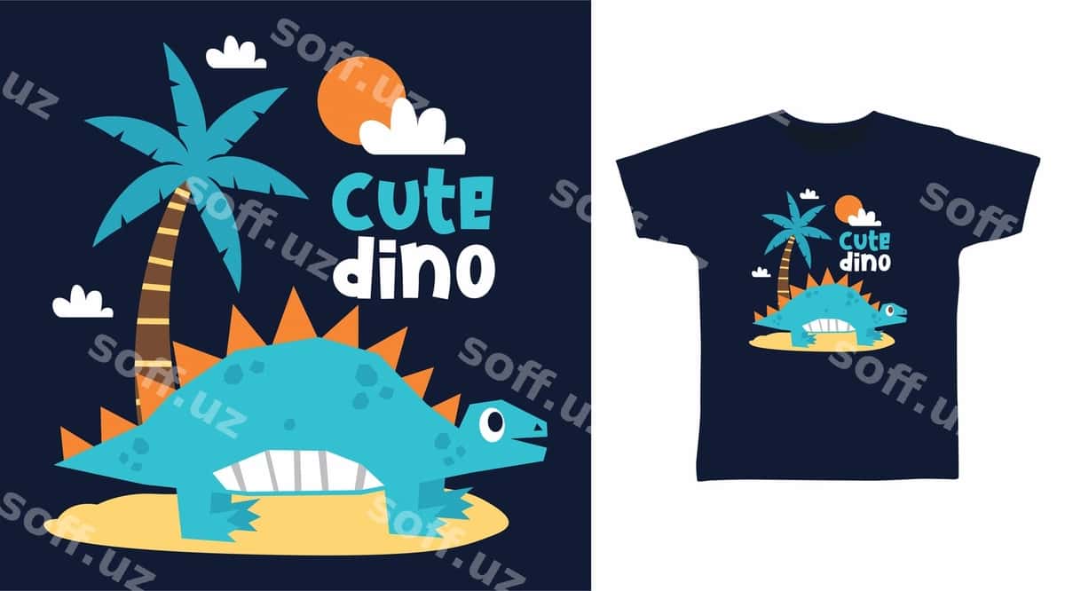 Chiroyli dinosav plyazh futbolka bosma dizayni | Cool dinosaur beach t shirt print design 1