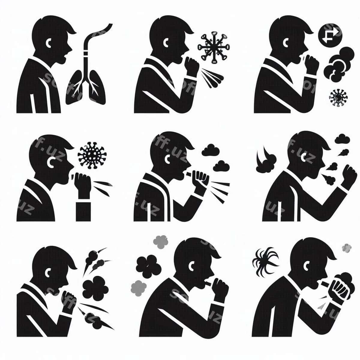 O'tkirgan smog ikonlar to'plami | Coughing smog icon set 1