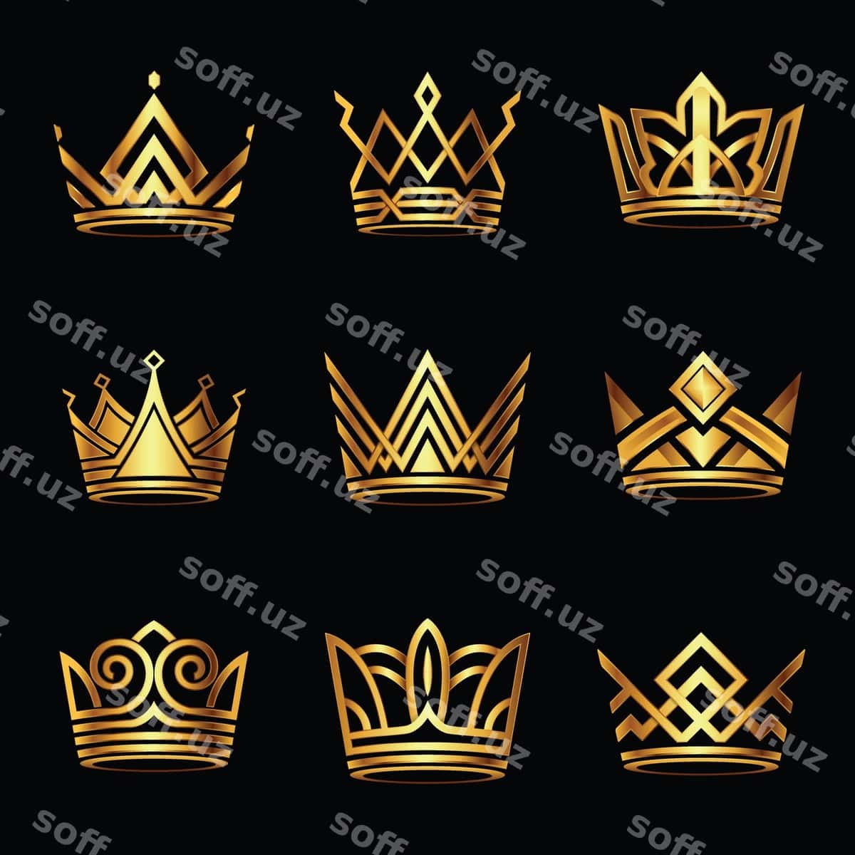 Shohonat zamonaviy oltin vektor komplekti | Crown modern gold vector set 1