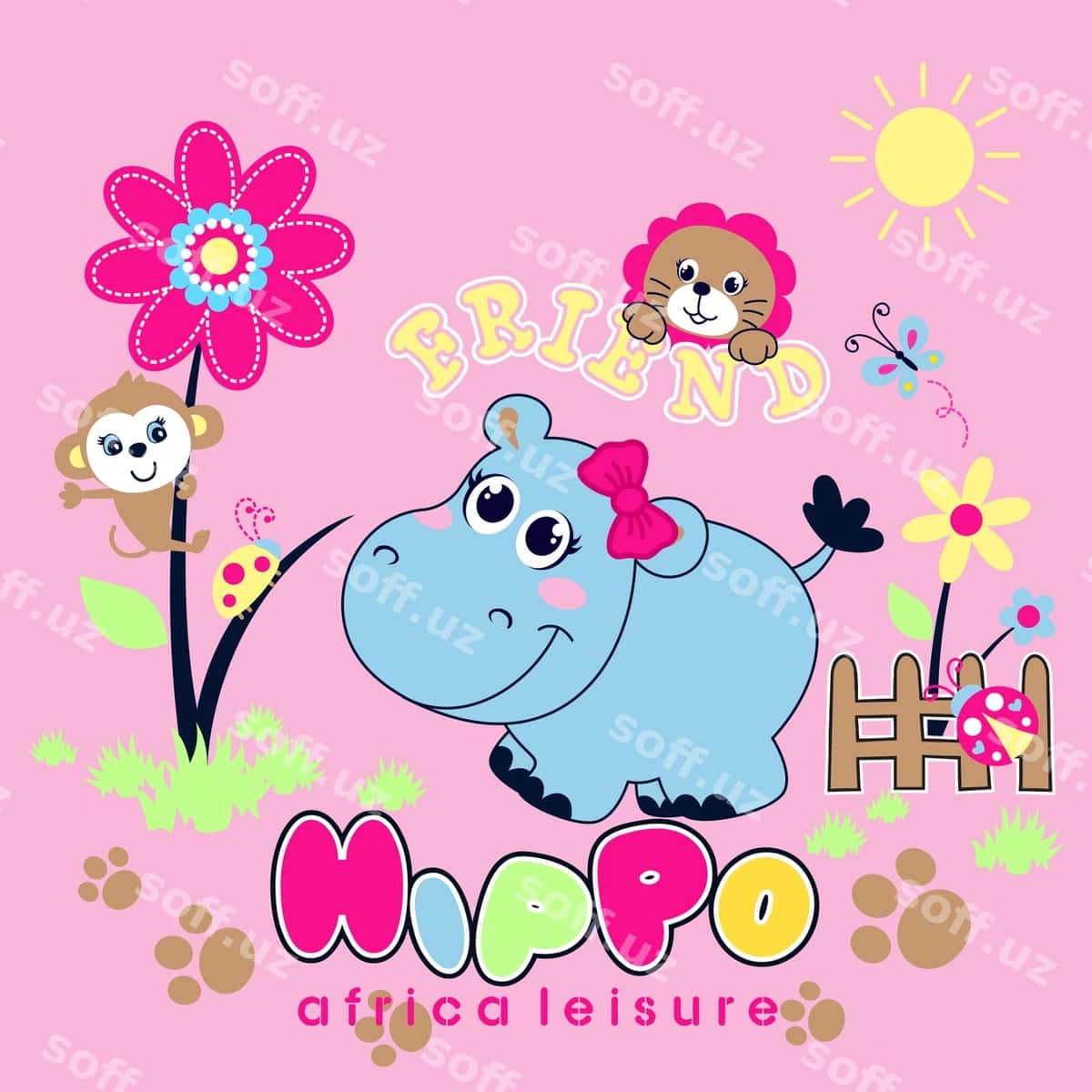 Do'stlar bilan chiroyli gippo potam vektori | Cute hippopotamus with friends vector 1
