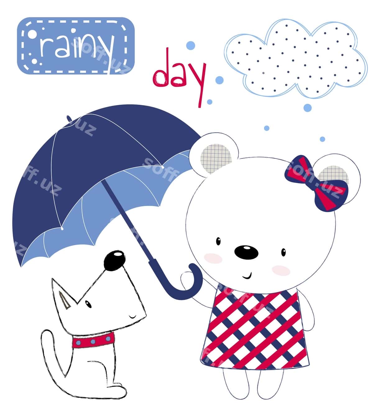 Chiroyli puxata qiz sochiq bilan kichik it | Cute teddy bear girl with umbrella puppy 1