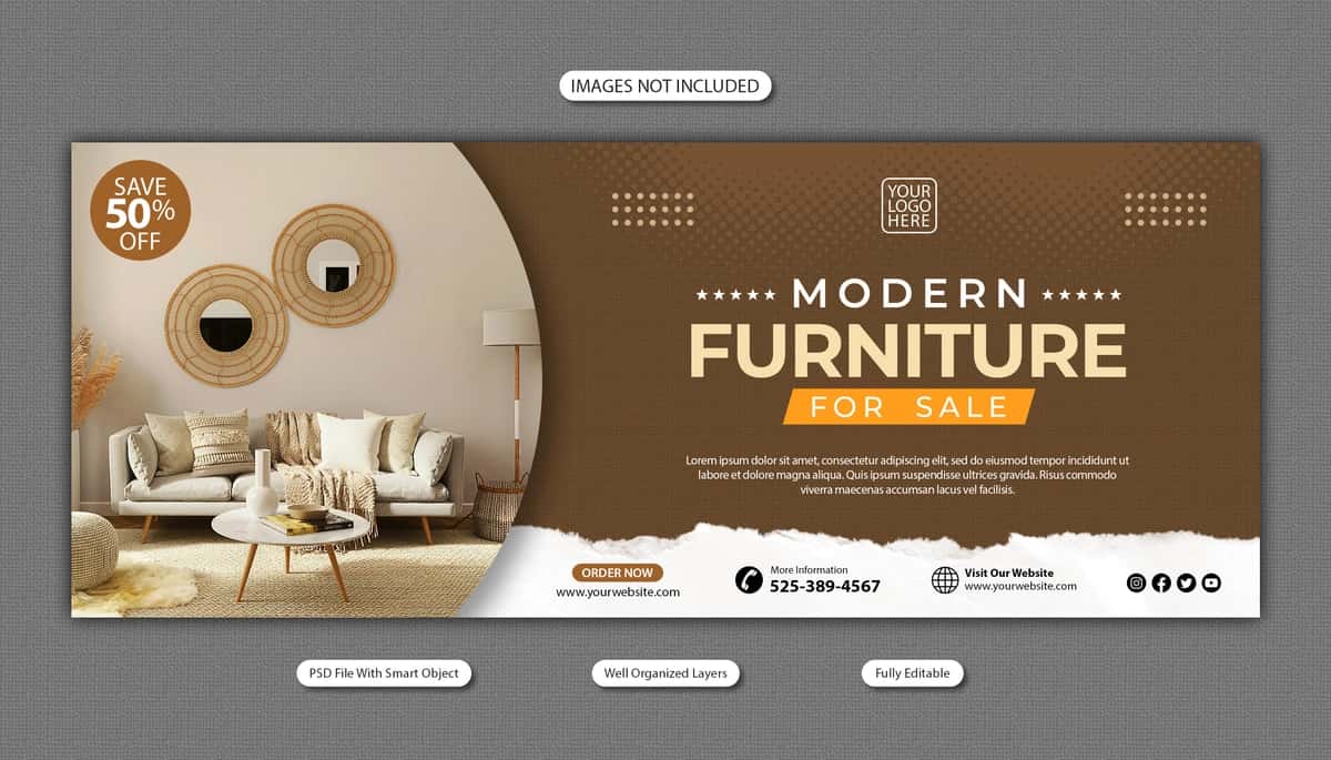 Zamonaviy mebel sotish ijtimoiy media banner instagram post shablon | Modern furniture sale social media banner instagram post template 1