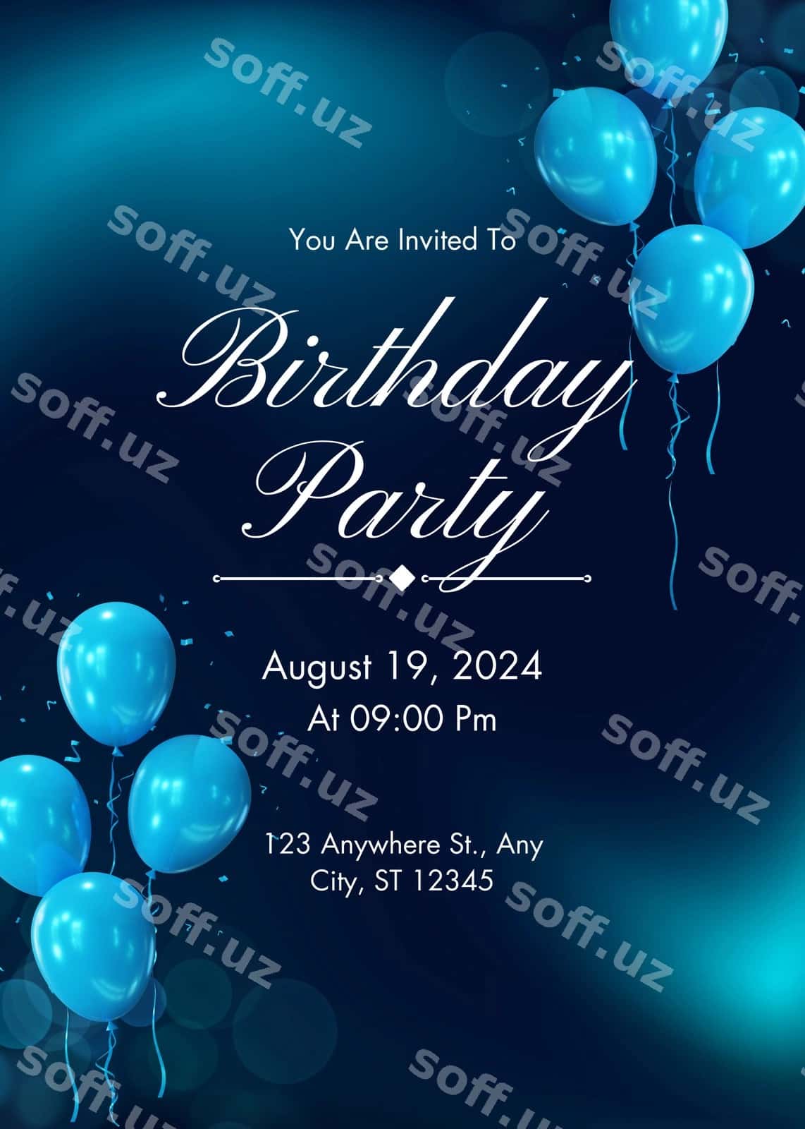 To'q ko'k tug'ilgan kun bazmi taklifnomasi 1 | Dark blue birthday party invitation 1 1