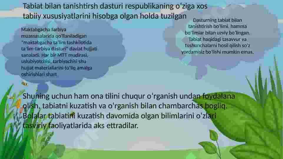 Maktabgacha yoshdagi bolalarni tabiat bilan tanishtirish nazariyasi va texnologiyalari fanidan taqdimot 3