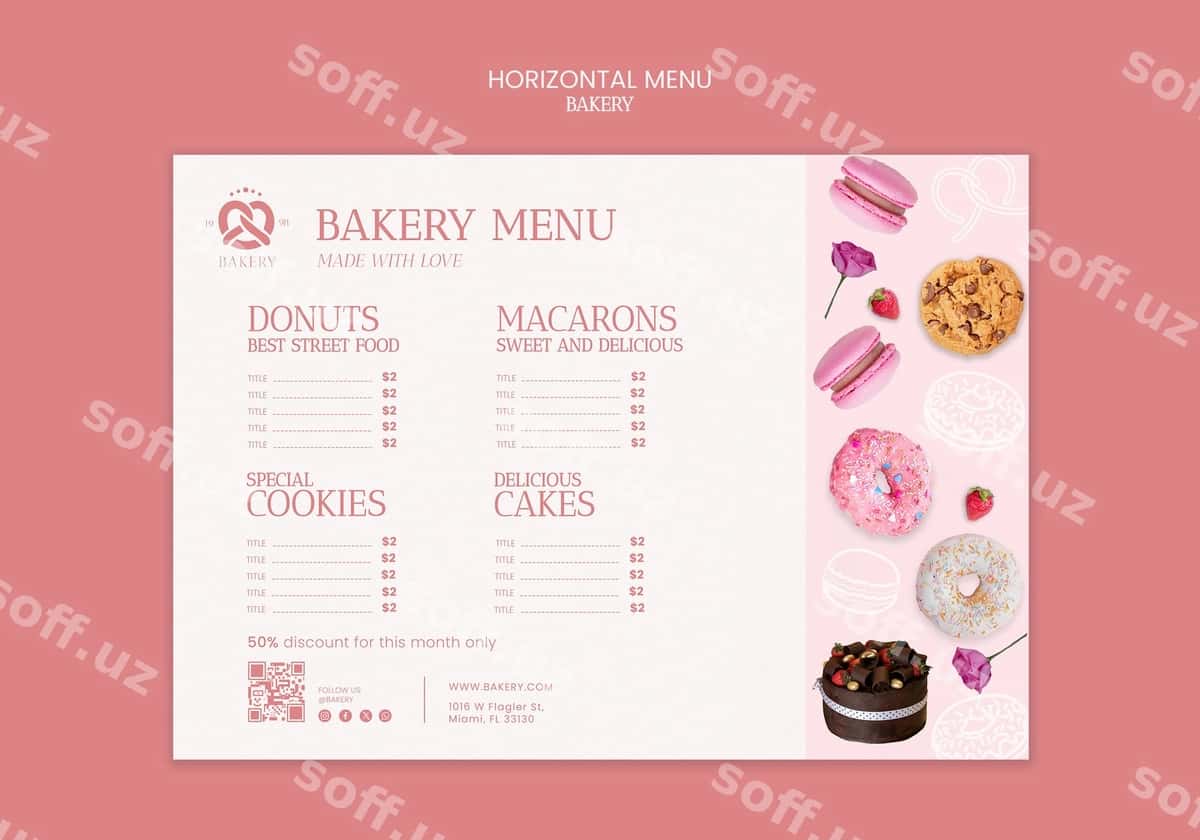 Mazali pechene mahsulotlari shabloni | Delicious baked goods template 1
