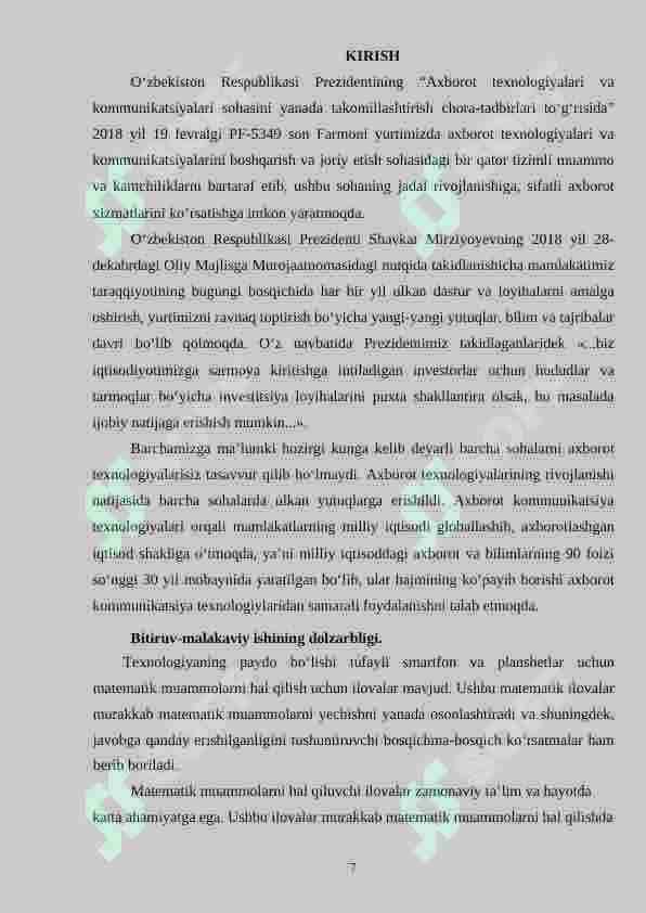 «matematikani o‘rgatuvchi mobil ilovasini ishlab chiqish » 7