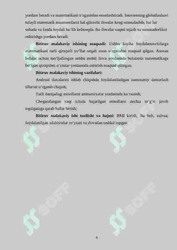 «matematikani o‘rgatuvchi mobil ilovasini ishlab chiqish » 8