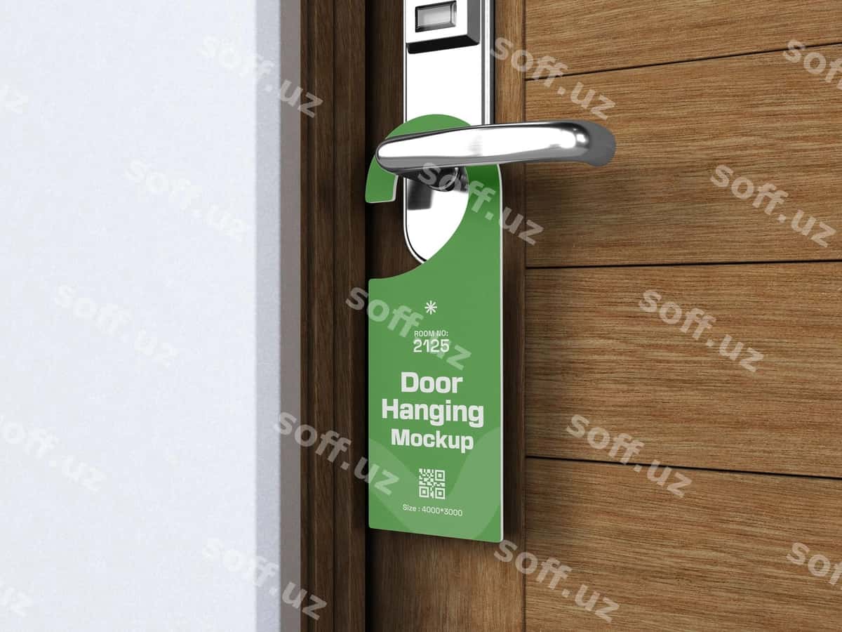 Eshik ilgichi logotipi maketi | Door hanger hang tag logo mockup 1