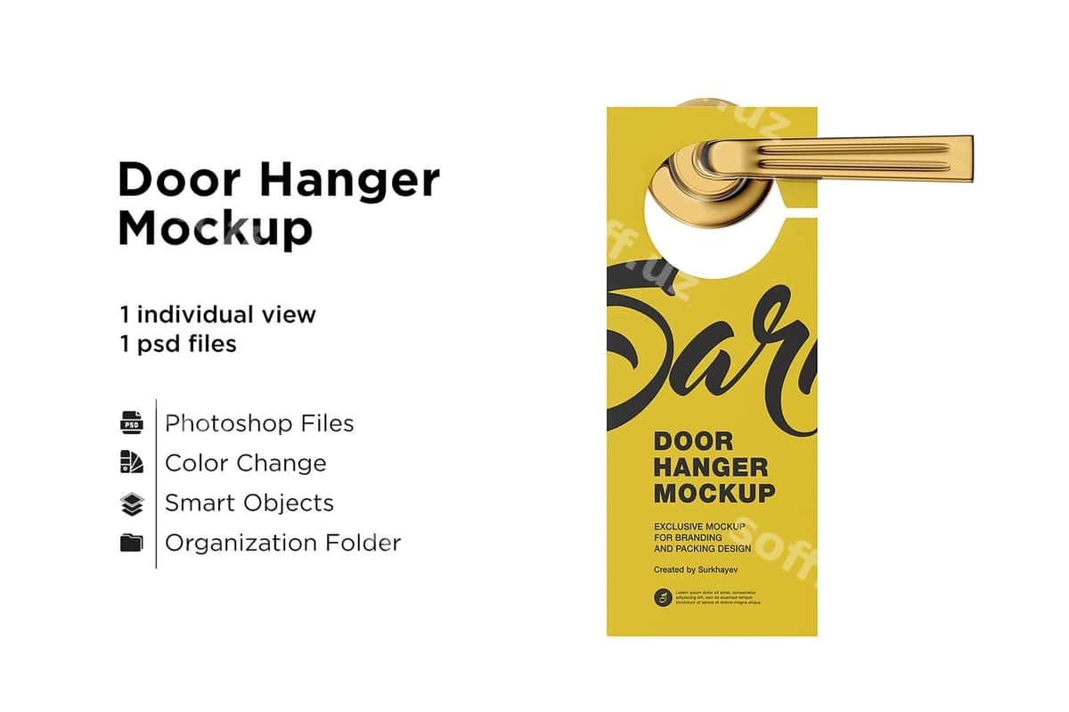 Eski askar namunasi ajraltirilgan | Door hanger mockup isolated 1