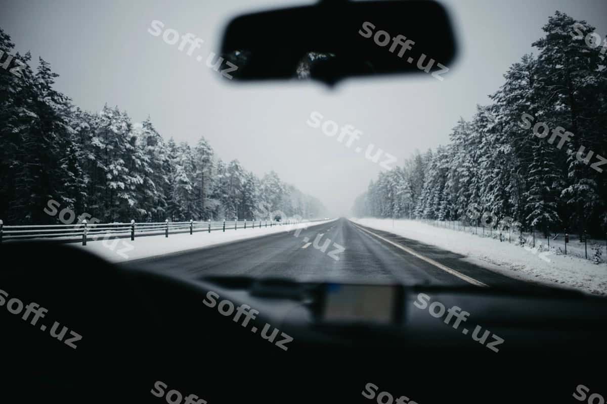 Haydash qish qorli yo'li mashina ichidagi ko'rinish | Driving snowy winter road car inside view 1