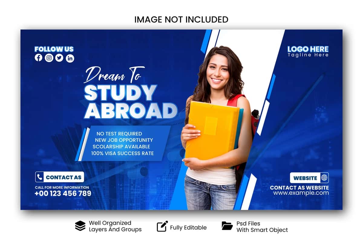 Chet elda o'qish veb-banner dizayni | Study abroad web banner design 1