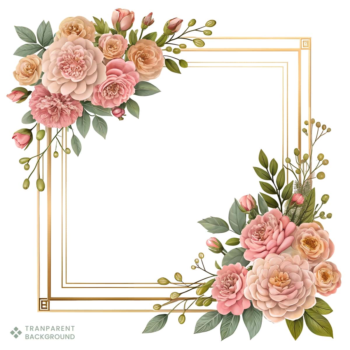 Atirgullar bilan bezatilgan kvadrat nafis gul ramkasi oltin tafsilotlari hashamatli dekorativ | Square elegant floral frame with roses golden details luxury decorative 1