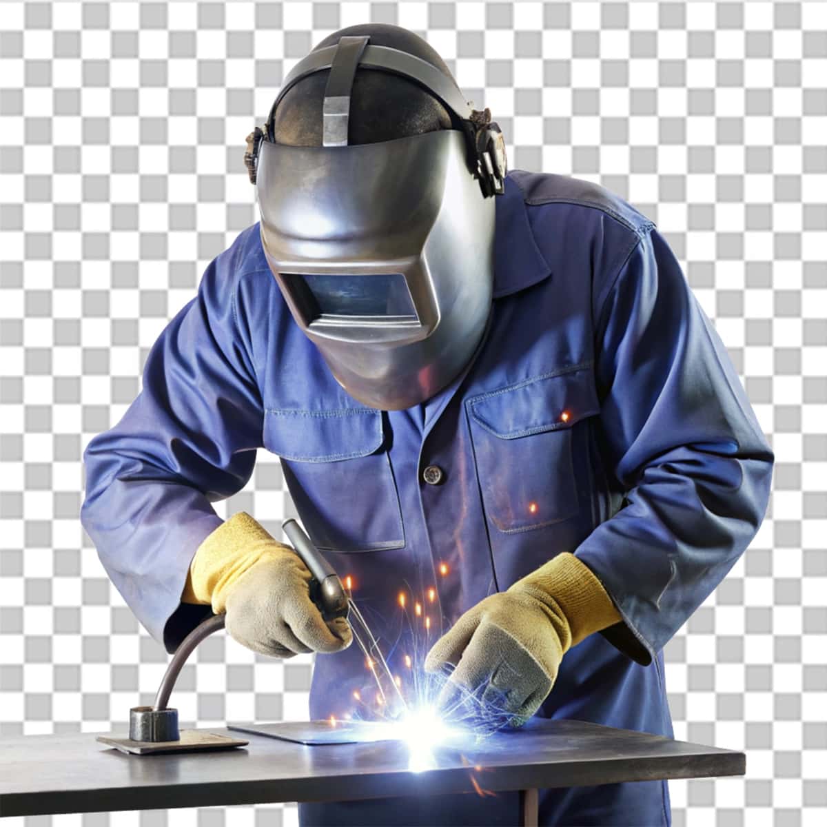 Shaffof fonda metall buyumni payvandlaydigan odam | Man welding metal object transparent background 1
