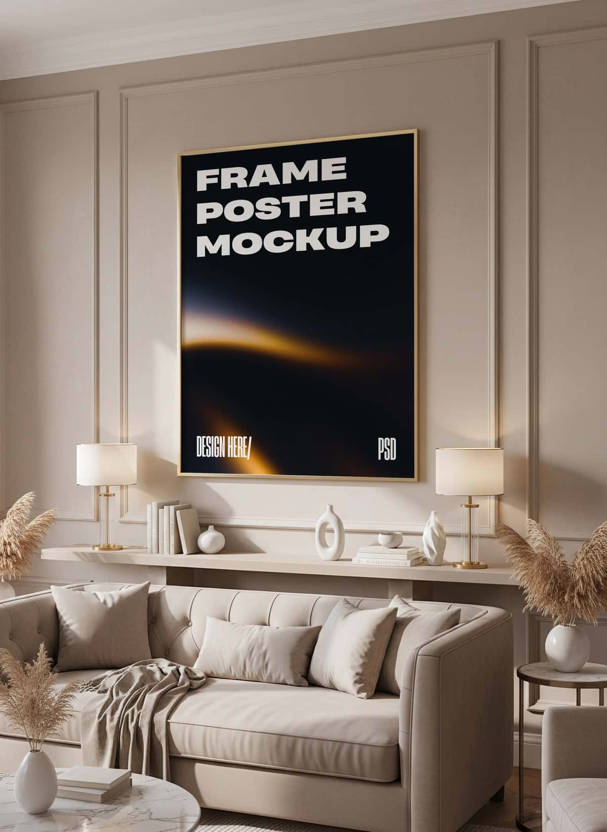 Vertikal plakat ramkasining zamonaviy yashash xonasi ichki qismining maketi | Vertical poster frame mockup modern living room interior 1