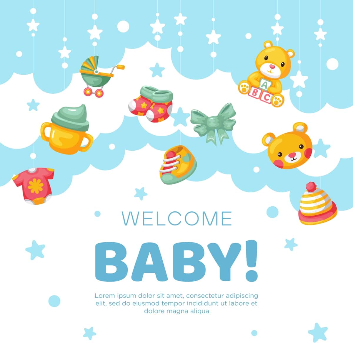 Qo'lda chizilgan chaqaloq e'lonining fon dizayni | Hand drawn baby announcement background design 1