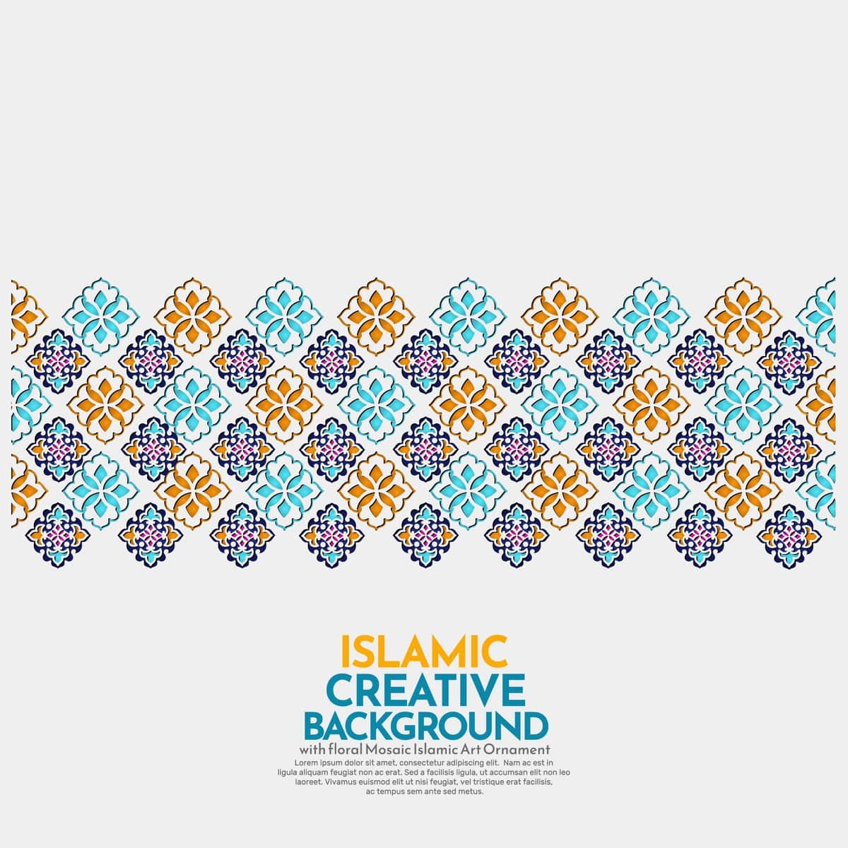 Moviy-to'q sariq mozaikali bezakli islomiy ijodiy fon | Islamic creative background with cyan orange mosaic ornament 1