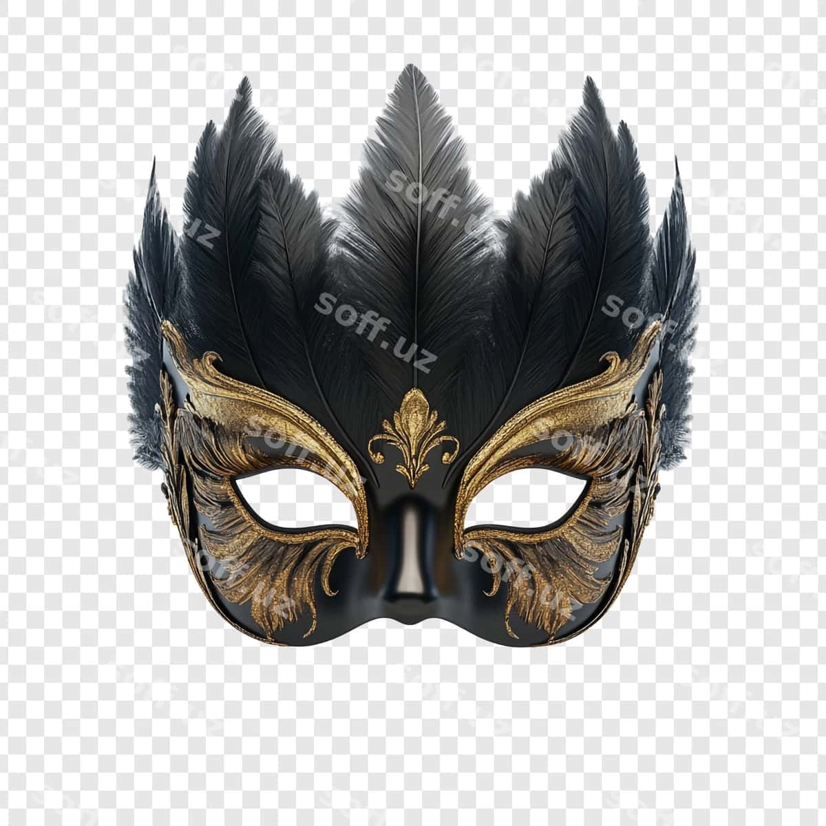 Nukhutli qora oltin Venetsiya maskasi | Elegant black gold venetian mask 1