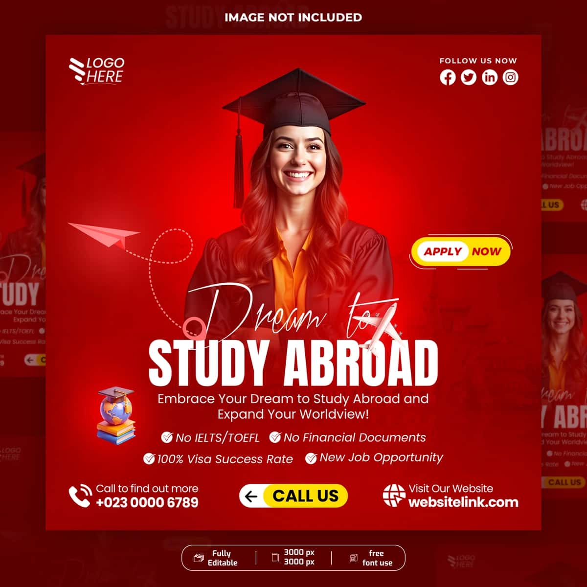 Ijtimoiy tarmoqdagi post shablonini chet elda o'qish orzuingiz bilan o'rganing | Explore your dream study abroad social media post template 1