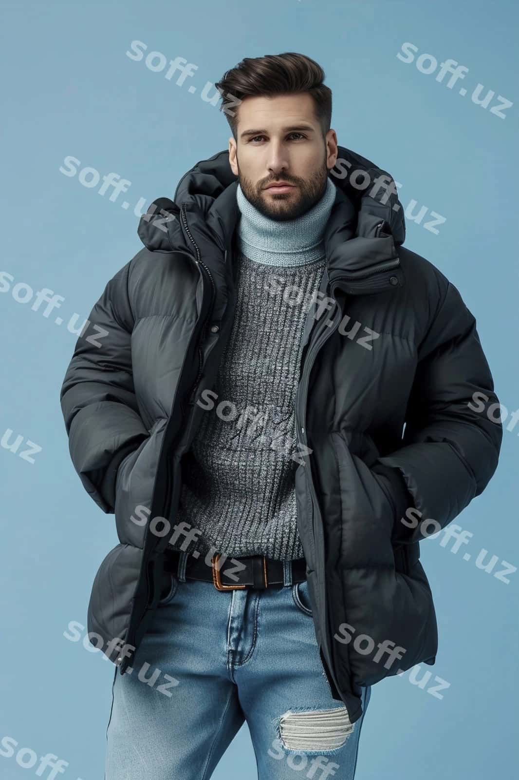 Moda erkak puf jaket jeanlar | Fashionable man down jacket jeans 1