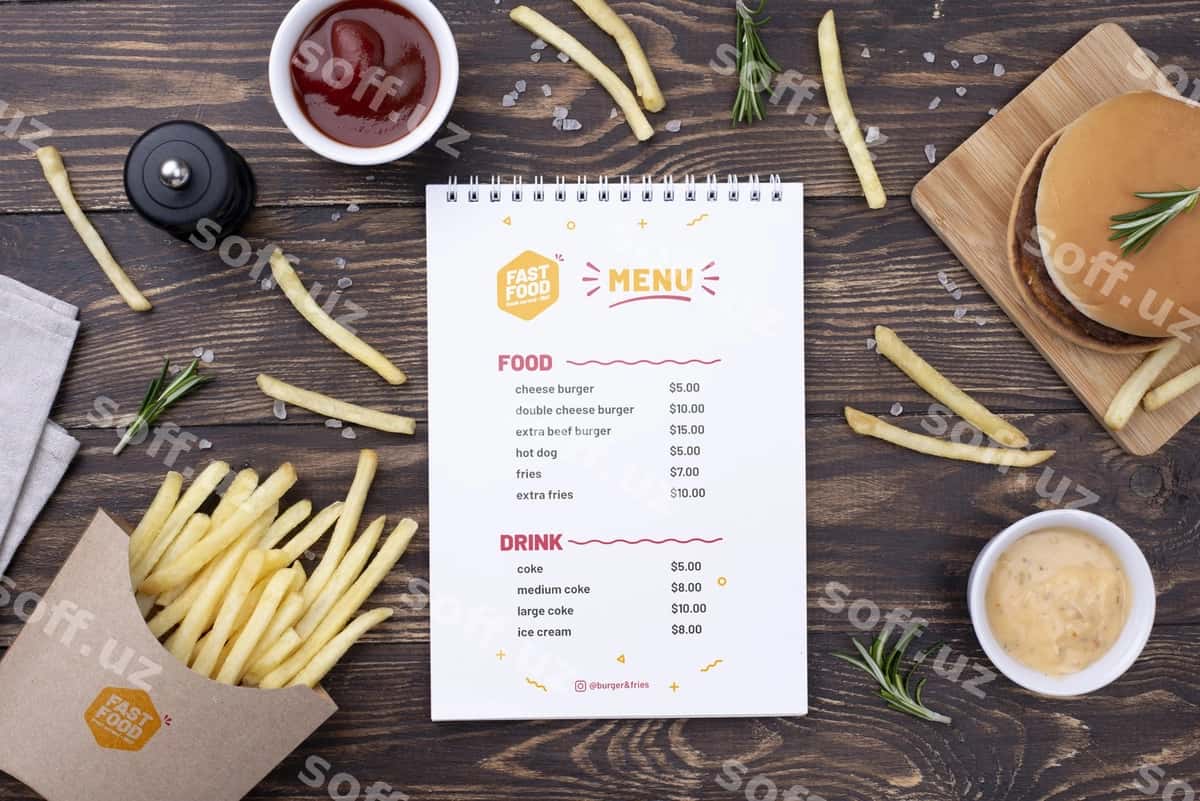 Fast-food menyu kontseptsiya namunasi | Fast food menu concept mock up 1