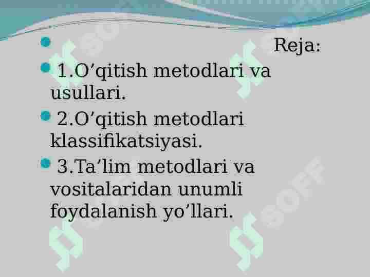 An’anaviy o’qitish metodlari klassifikatsiyasi 2