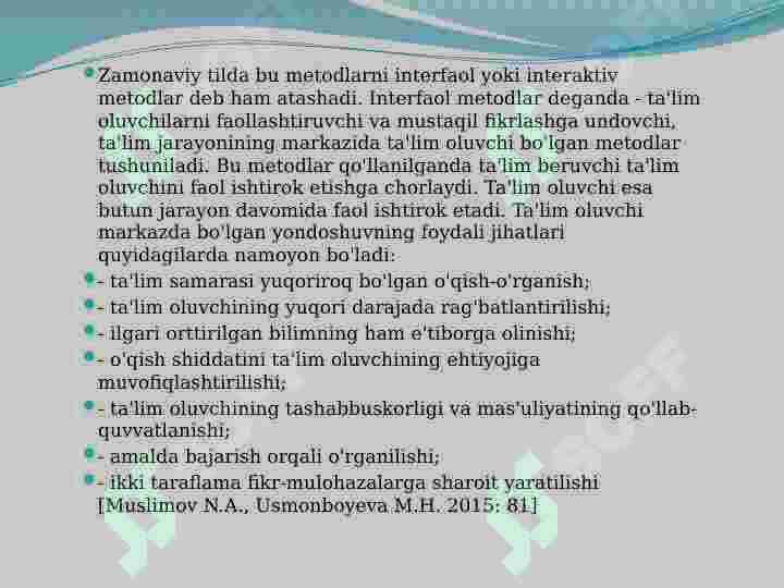 An’anaviy o’qitish metodlari klassifikatsiyasi 6