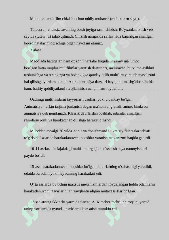 Animatsion dasturlar haqida umumiy ma`lumot 8