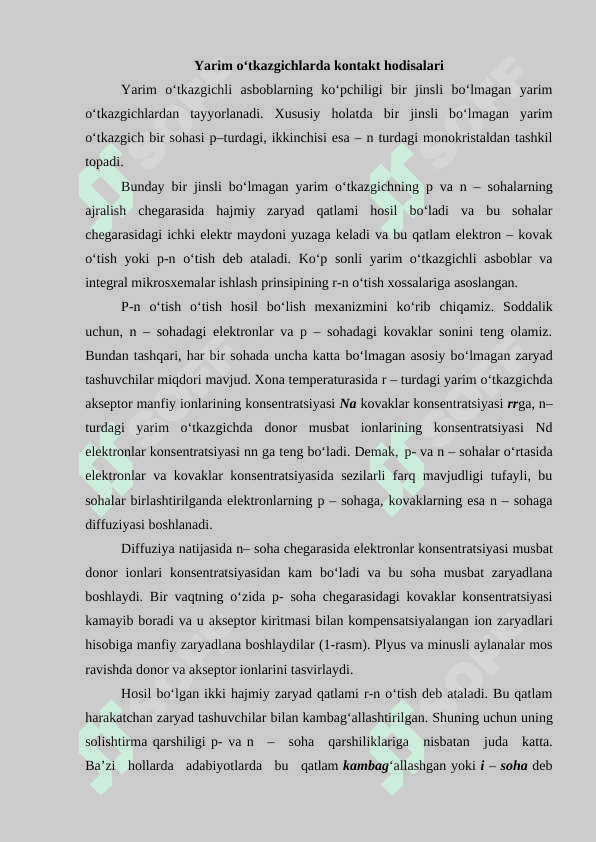 Yarim o'tkazgichlarda kontakt hosil bo'lishi 2