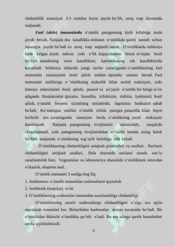 O’simliklarning kasalliklarga chidamliligi 8
