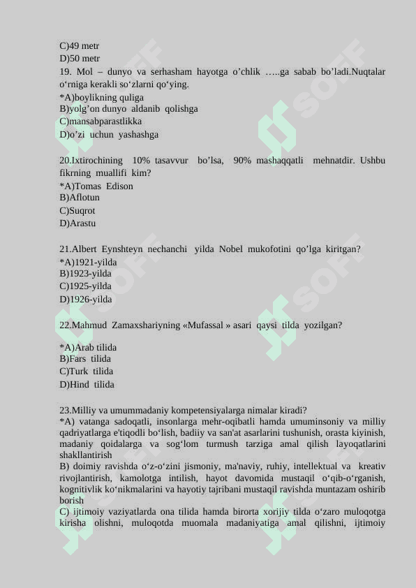 Tarbiya fanidan test savollari 4