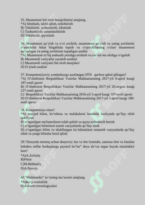 Tarbiya fanidan test savollari 7