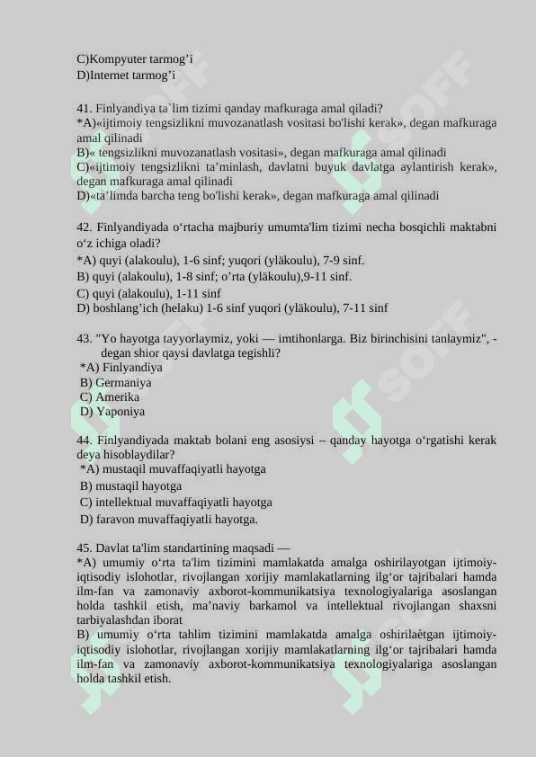 Tarbiya fanidan test savollari 8