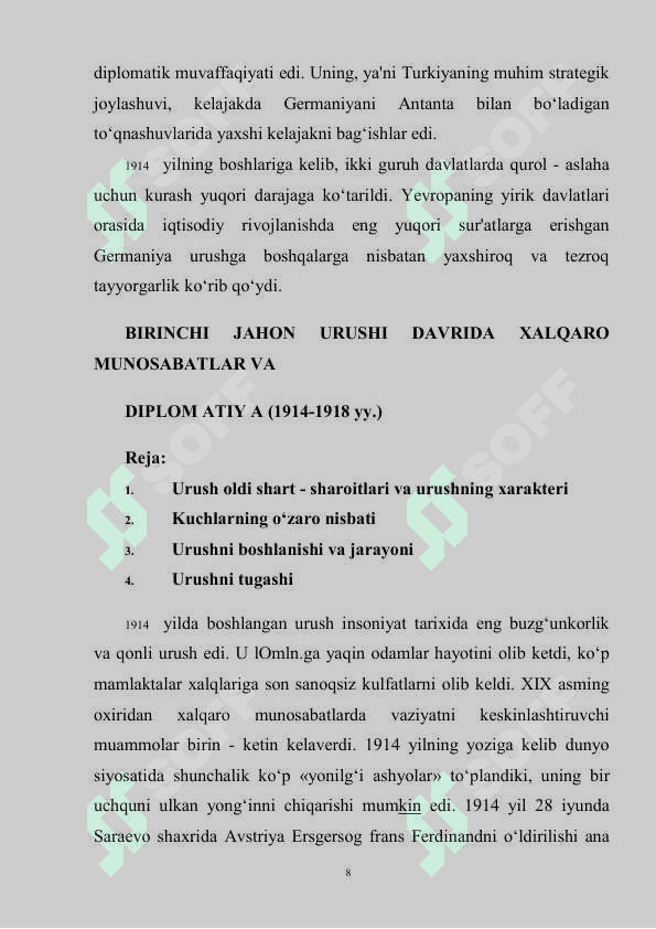 Harbiy-siyosiy Bloklarni paydo bo`lishi. Xalqaro munosabatlar urush arafasida 8