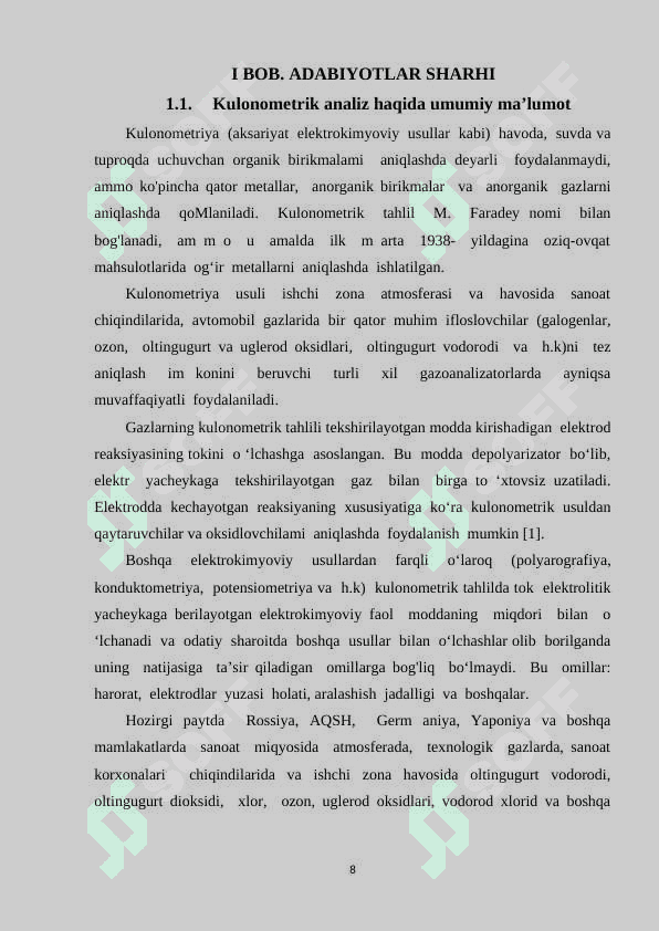 Kulonometrik titrlashning amaliyotda qo’llanilishi kurs ishi 8