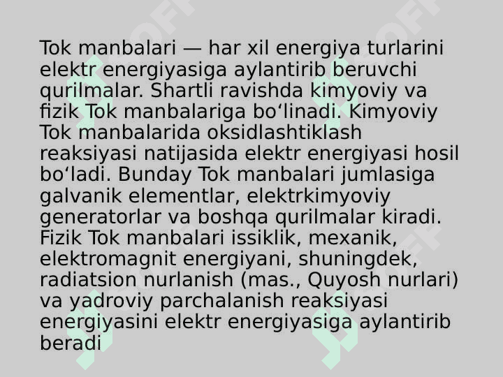 Tok manbalari akumlyatorlar quruq batarekalar 2