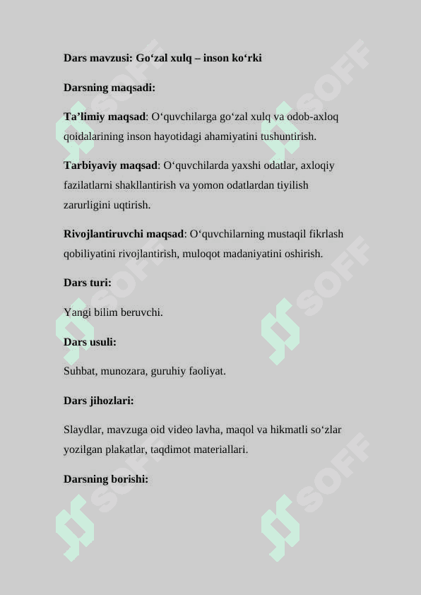 Go‘zal xulq – inson ko‘rki dars ishlanma 2