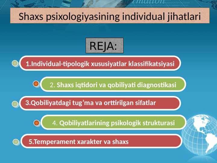 Shaxs psixologiyasining individual jihatlari 1