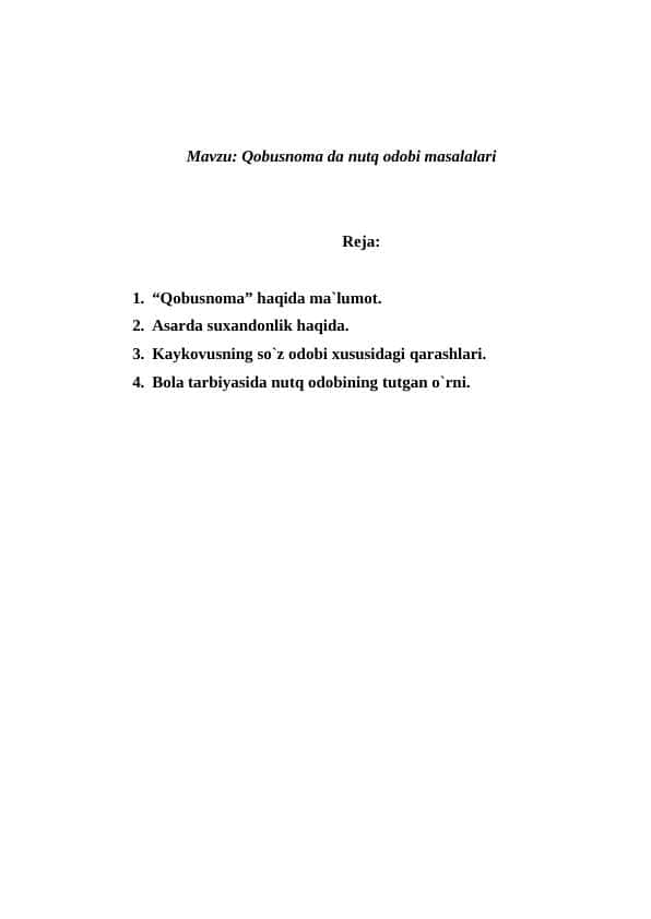 Qobusnoma da nutq odobi masalalari 1