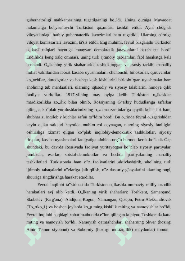 Turkistonda ikki hokimiyatchilik va sho’rolar hukmronligining o’rnatilishi 8