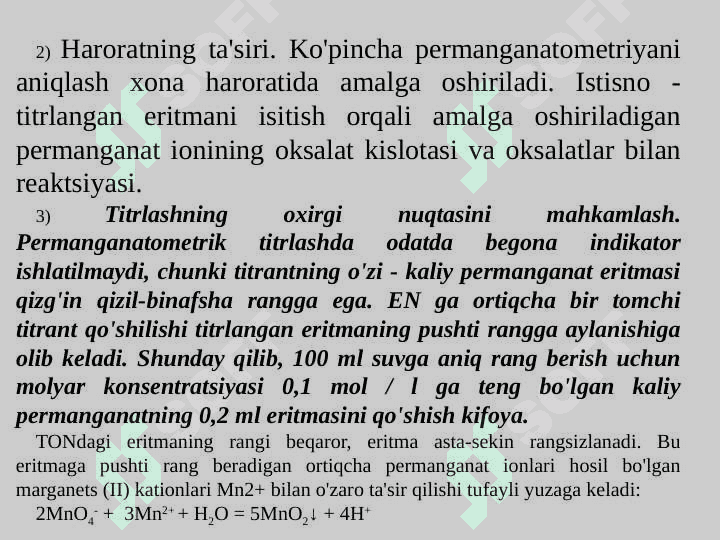 Oksidlanish-Qaytarilish titrlash metodi 8