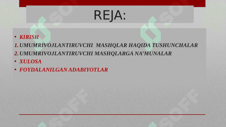 UMUMRIVOJLANTIRUVCHI MASHQLAR(BUYUM BILAN ) 2