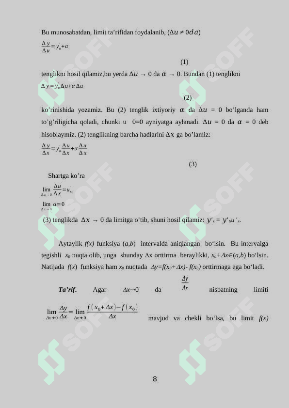 Hosilaning tadbiqlarini o'rgatish metodikasi kurs ishi 8