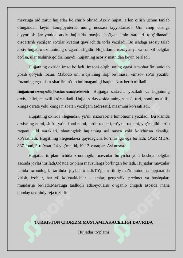 Arxeografik to‘plamning rejasi... . Ish rejasi tamoyillari 24 7