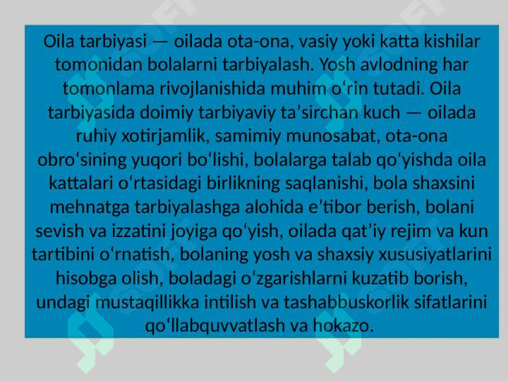 OILA TARBIYASI ASOSLARI 2