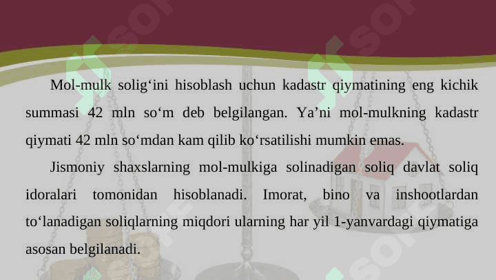 Yuridik shaxslardan olinadigan mol-mulk solig‘i va uning o‘ziga xos xususiyatlari 2