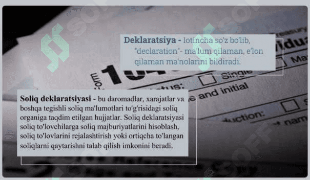 Soliqqa tortish jarayonida deklaratsiyalash usuli, uning o‘ziga xos xususiyatlari. 2