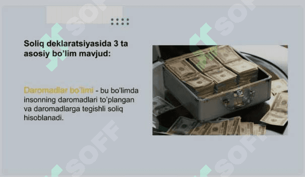 Soliqqa tortish jarayonida deklaratsiyalash usuli, uning o‘ziga xos xususiyatlari. 3