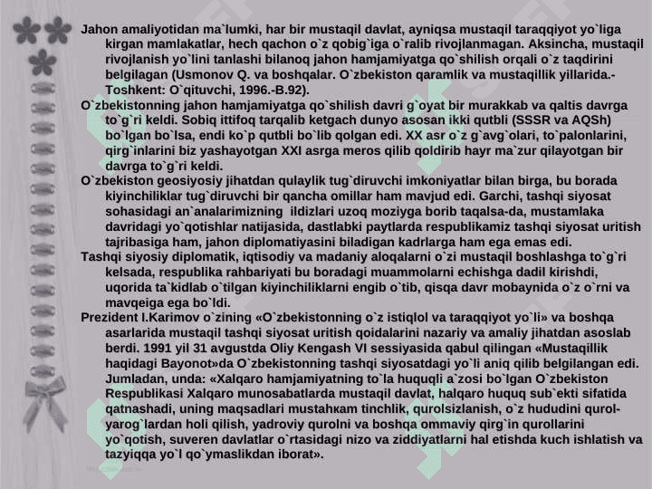 O`ZBEKISTON JAHON HAMJAMIYATIGA  QO’SHILISHI 5